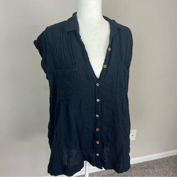 FREE PEOPLE NOT SO BASIC SHIRTDRESS BUTTON UP TUNIC IN BLACK SIZE XS - Picture 6 of 12